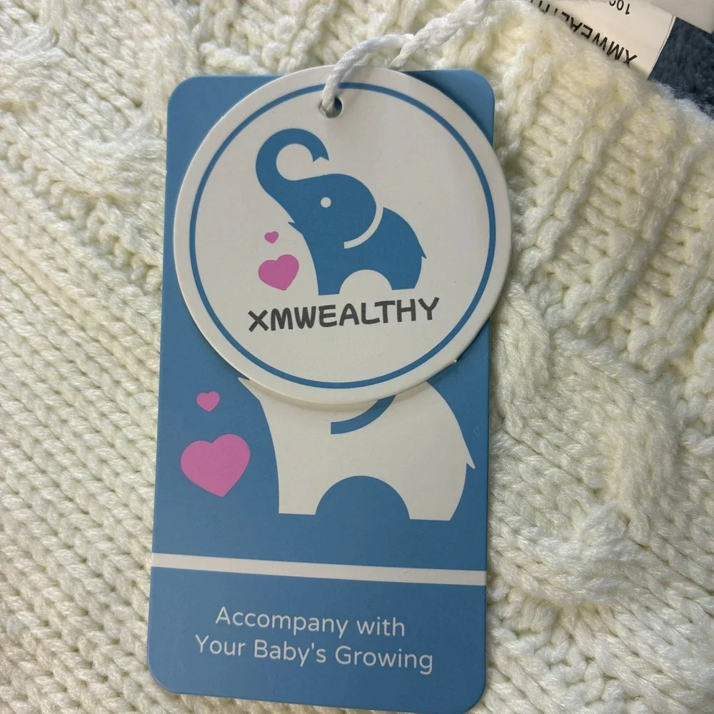 NWT XMWEALTHY Baby Cable Knit Swaddle Blanket Hooded Button‎ Sleep Sack Cream